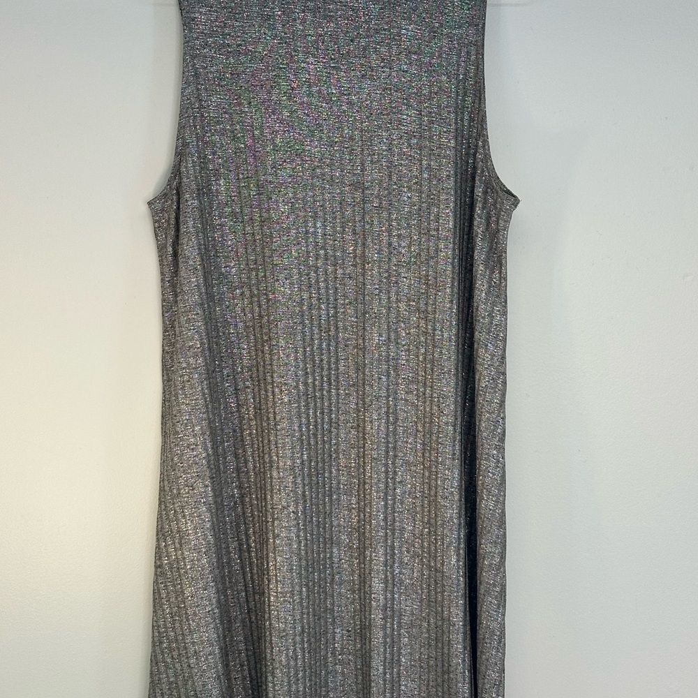 Kensie Shimmering Gray and Silver Midi Dress size Large turtleneck NYE holiday